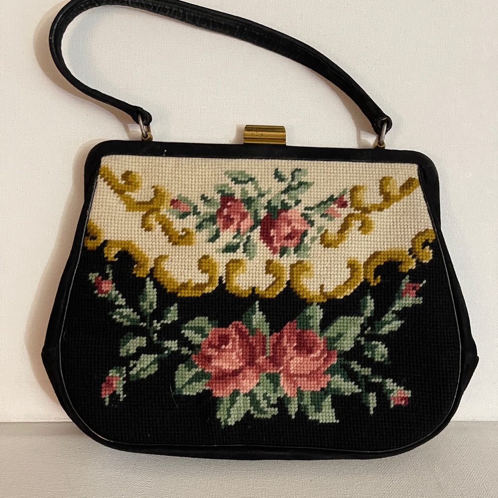 Women’s Black floral handmade clutch bag